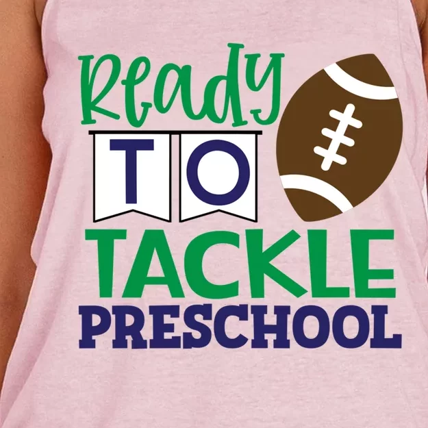 Ready To Tackle Football Theme Preschool Gift Women's Knotted Racerback Tank