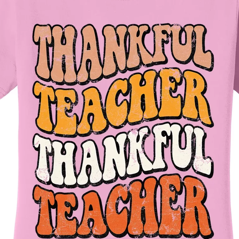 Retro Thankful Teacher Fall Thanksgiving Elementary Teacher Women's T-Shirt