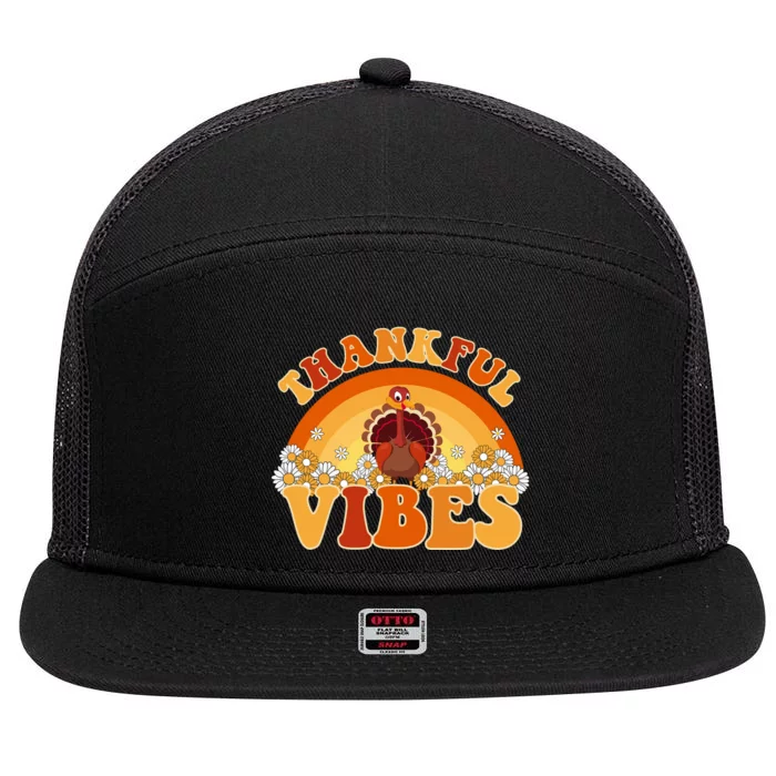 Retro Thanksgiving Thankful Vibes Turkey Sunset 7 Panel Mesh Trucker Snapback Hat