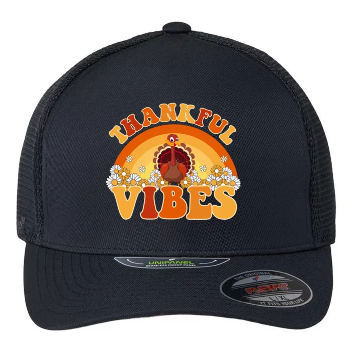 Retro Thanksgiving Thankful Vibes Turkey Sunset Flexfit Unipanel Trucker Cap