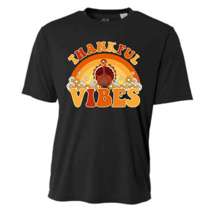 Retro Thanksgiving Thankful Vibes Turkey Sunset Cooling Performance Crew T-Shirt