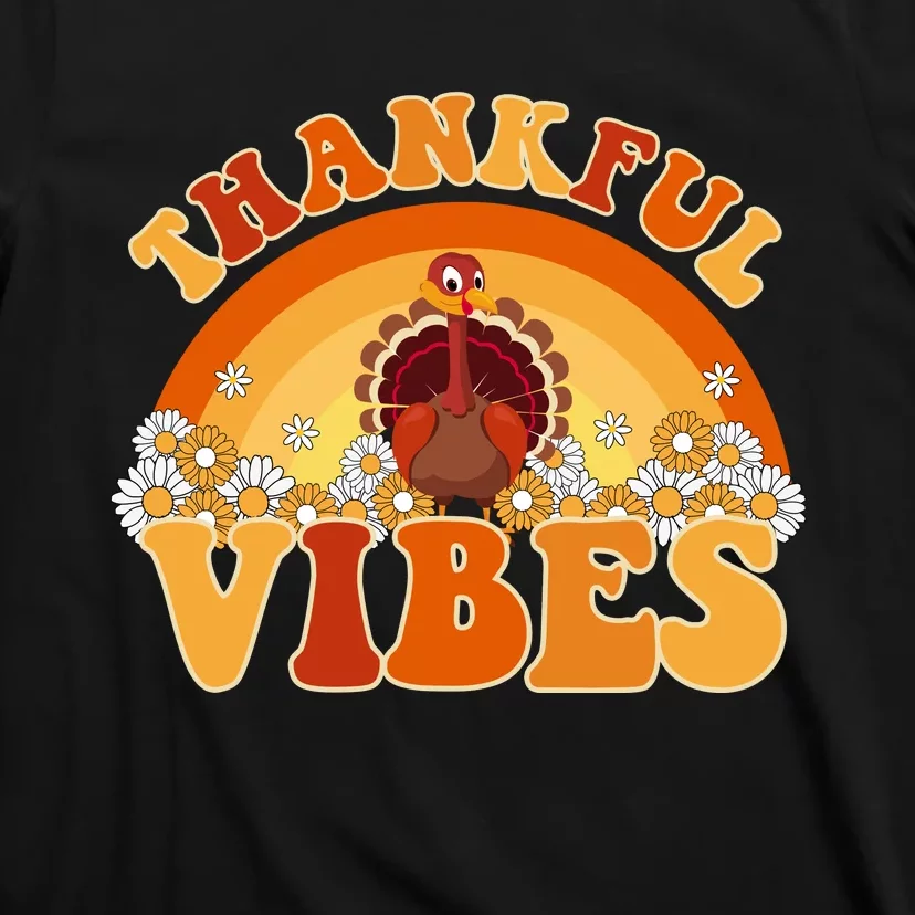 Retro Thanksgiving Thankful Vibes Turkey Sunset T-Shirt