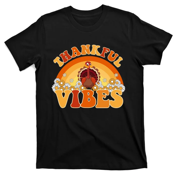 Retro Thanksgiving Thankful Vibes Turkey Sunset T-Shirt