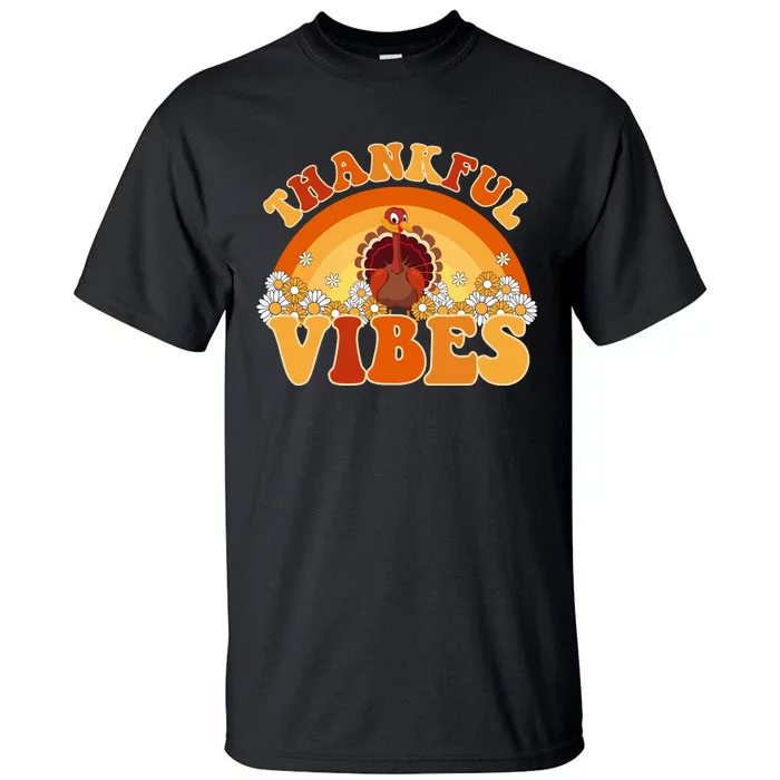 Retro Thanksgiving Thankful Vibes Turkey Sunset Tall T-Shirt