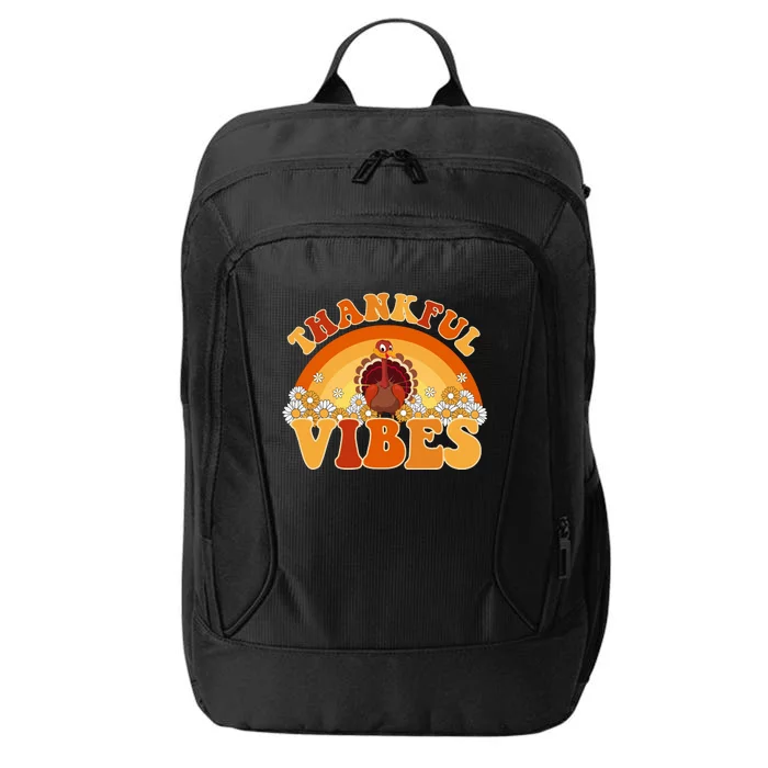 Retro Thanksgiving Thankful Vibes Turkey Sunset City Backpack