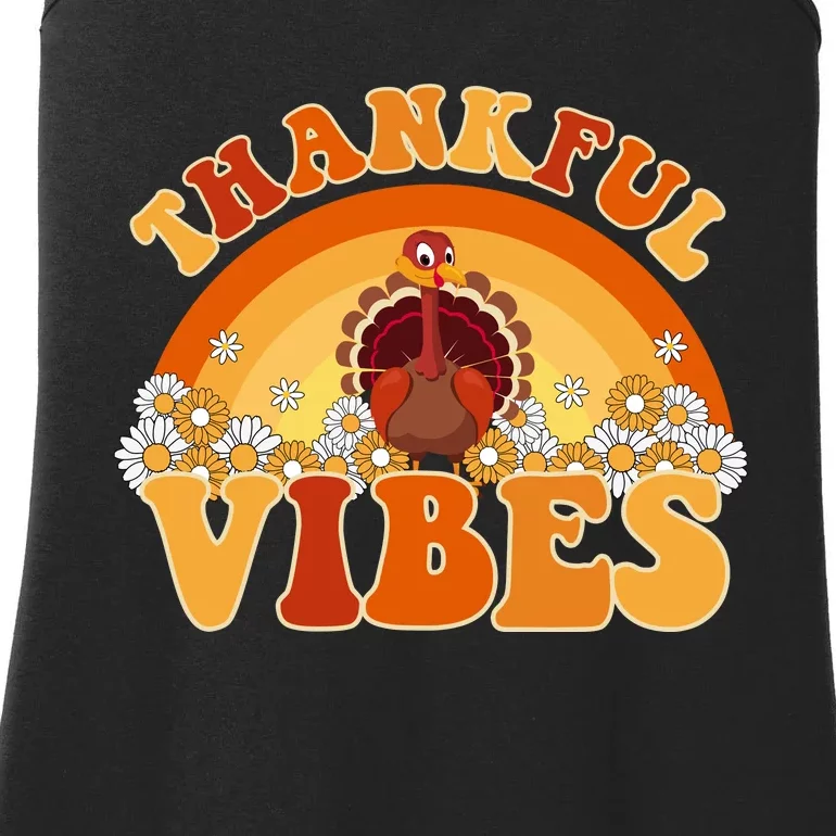 Retro Thanksgiving Thankful Vibes Turkey Sunset Ladies Essential Tank