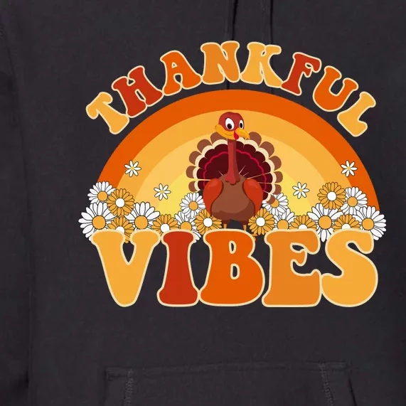 Retro Thanksgiving Thankful Vibes Turkey Sunset Premium Hoodie