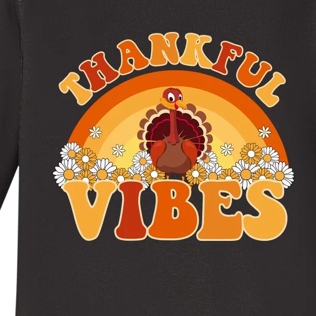 Retro Thanksgiving Thankful Vibes Turkey Sunset Baby Long Sleeve Bodysuit