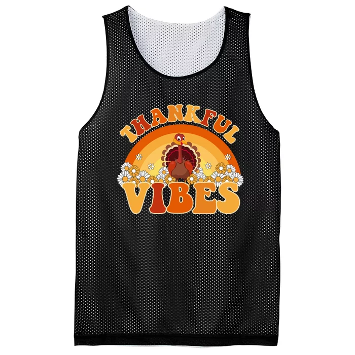 Retro Thanksgiving Thankful Vibes Turkey Sunset Mesh Reversible Basketball Jersey Tank