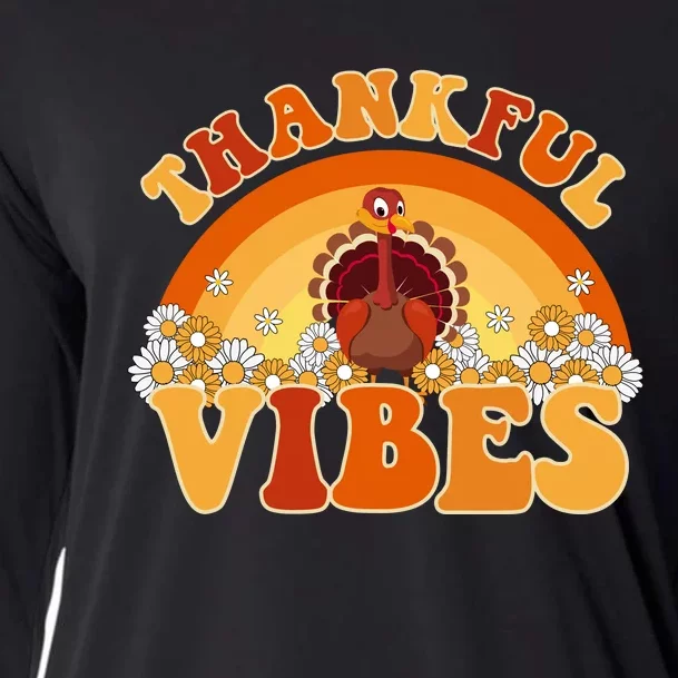 Retro Thanksgiving Thankful Vibes Turkey Sunset Cooling Performance Long Sleeve Crew