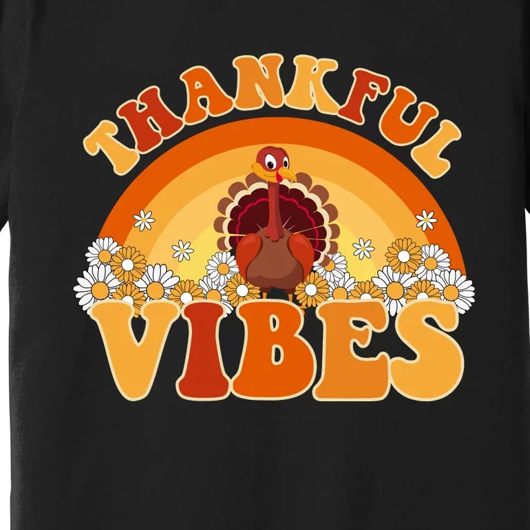 Retro Thanksgiving Thankful Vibes Turkey Sunset Premium T-Shirt