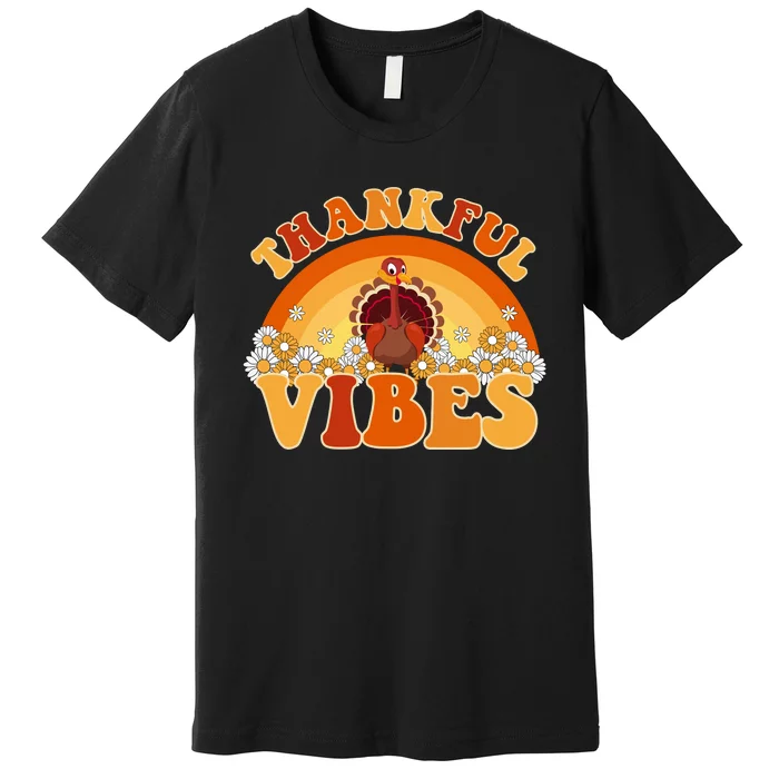 Retro Thanksgiving Thankful Vibes Turkey Sunset Premium T-Shirt