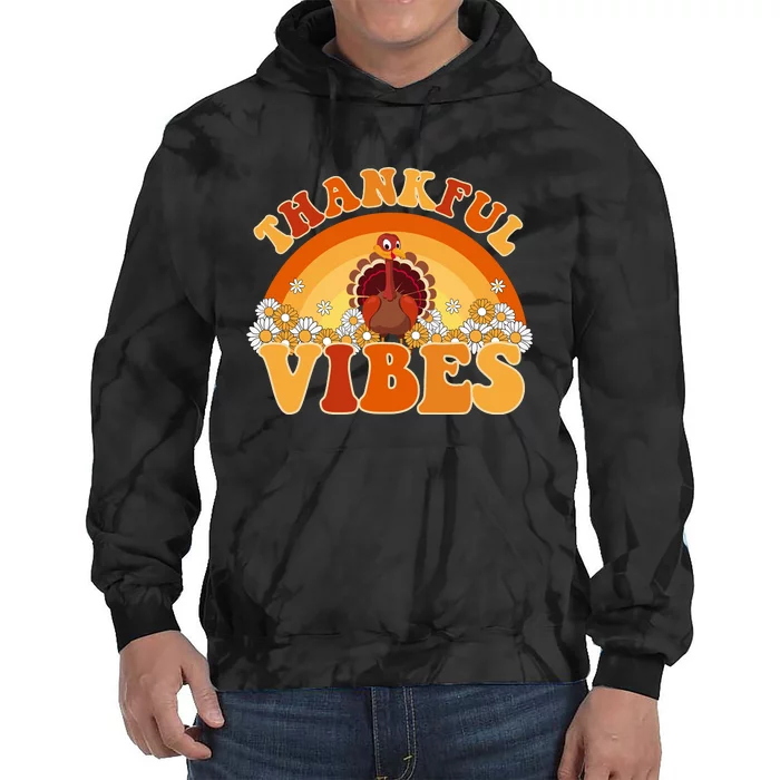 Retro Thanksgiving Thankful Vibes Turkey Sunset Tie Dye Hoodie