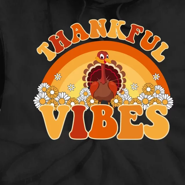 Retro Thanksgiving Thankful Vibes Turkey Sunset Tie Dye Hoodie