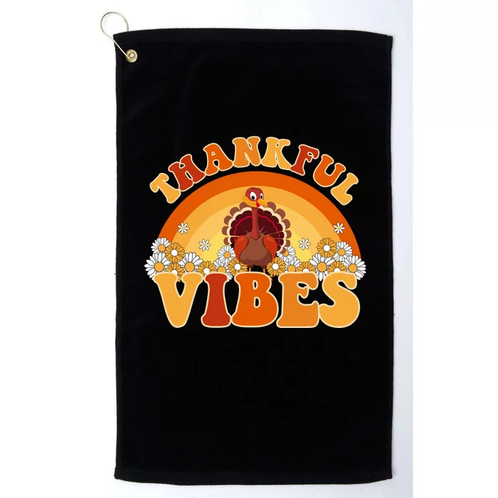 Retro Thanksgiving Thankful Vibes Turkey Sunset Platinum Collection Golf Towel