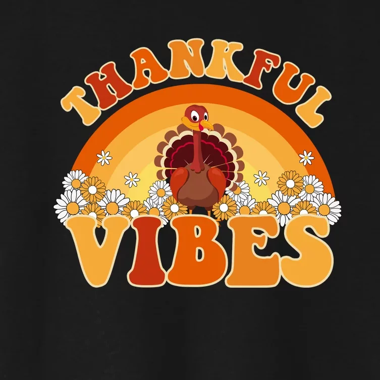 Retro Thanksgiving Thankful Vibes Turkey Sunset Women's Crop Top Tee