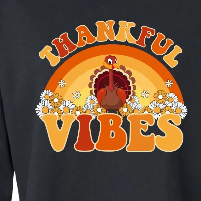 Retro Thanksgiving Thankful Vibes Turkey Sunset Cropped Pullover Crew