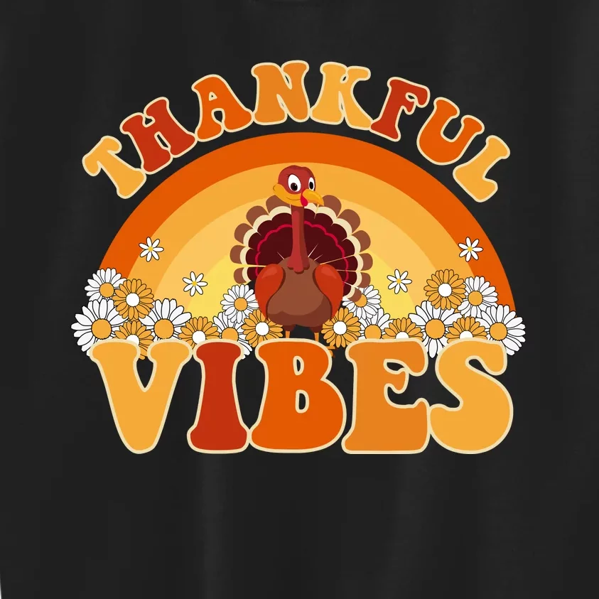 Retro Thanksgiving Thankful Vibes Turkey Sunset Kids Sweatshirt