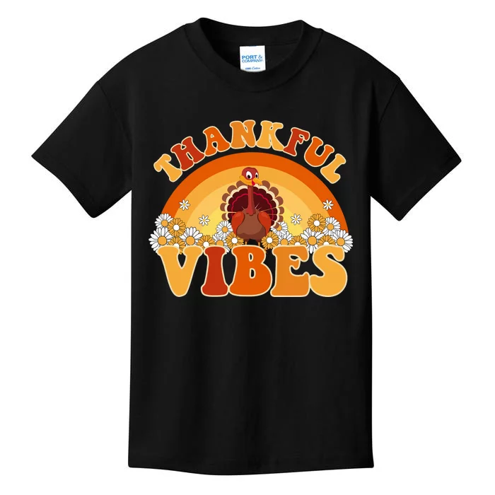 Retro Thanksgiving Thankful Vibes Turkey Sunset Kids T-Shirt