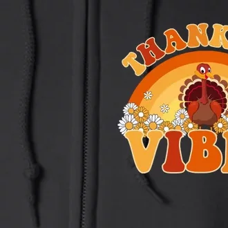 Retro Thanksgiving Thankful Vibes Turkey Sunset Full Zip Hoodie