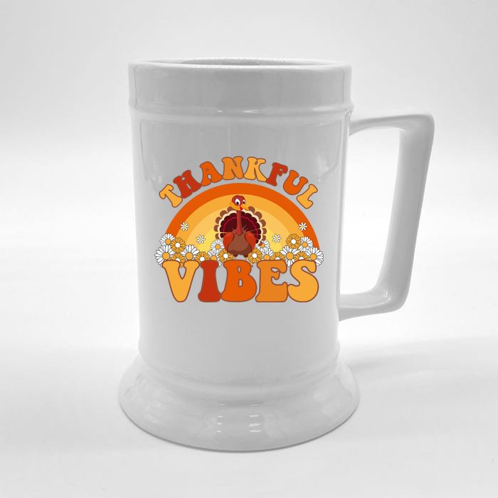 Retro Thanksgiving Thankful Vibes Turkey Sunset Front & Back Beer Stein