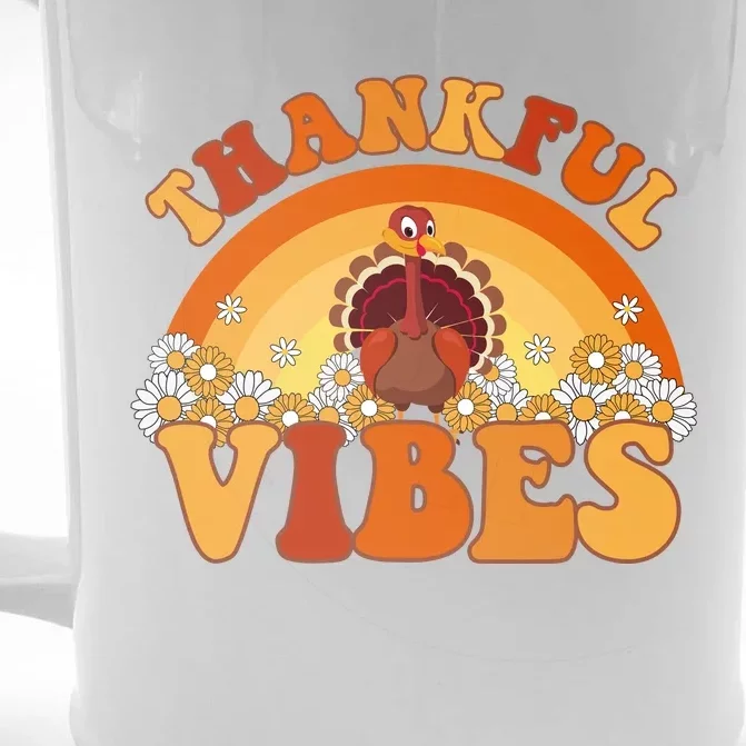 Retro Thanksgiving Thankful Vibes Turkey Sunset Front & Back Beer Stein