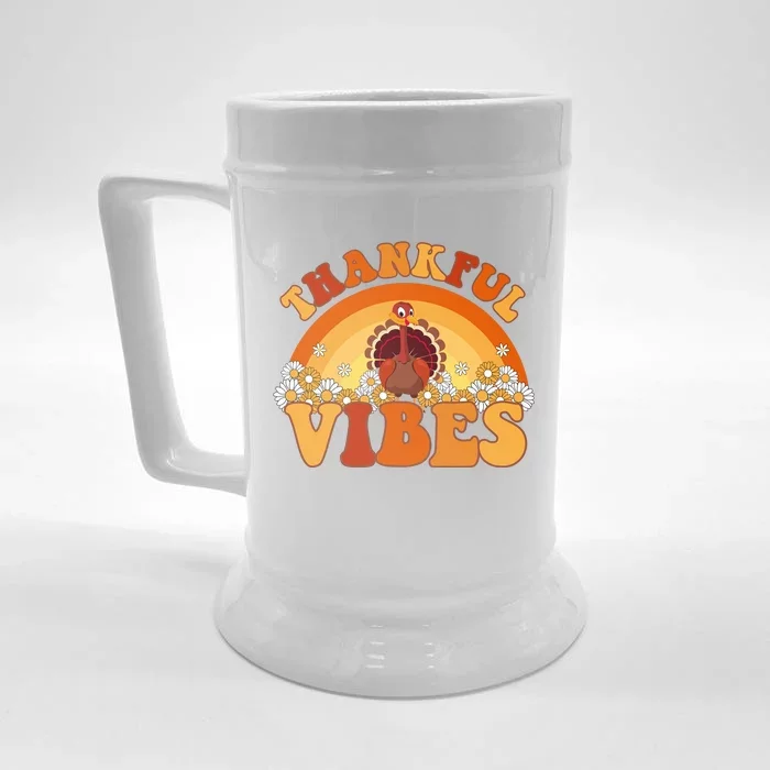 Retro Thanksgiving Thankful Vibes Turkey Sunset Front & Back Beer Stein