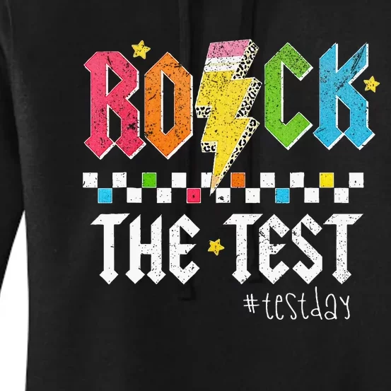 Rock The Test Testing Day Retro Motivational Teacher Women's Pullover Hoodie