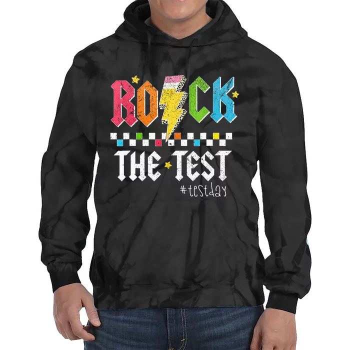 Rock The Test Testing Day Retro Motivational Teacher Tie Dye Hoodie