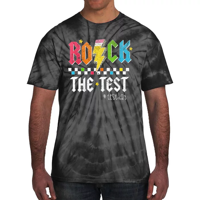 Rock The Test Testing Day Retro Motivational Teacher Tie-Dye T-Shirt