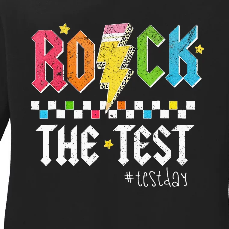 Rock The Test Testing Day Retro Motivational Teacher Ladies Long Sleeve Shirt