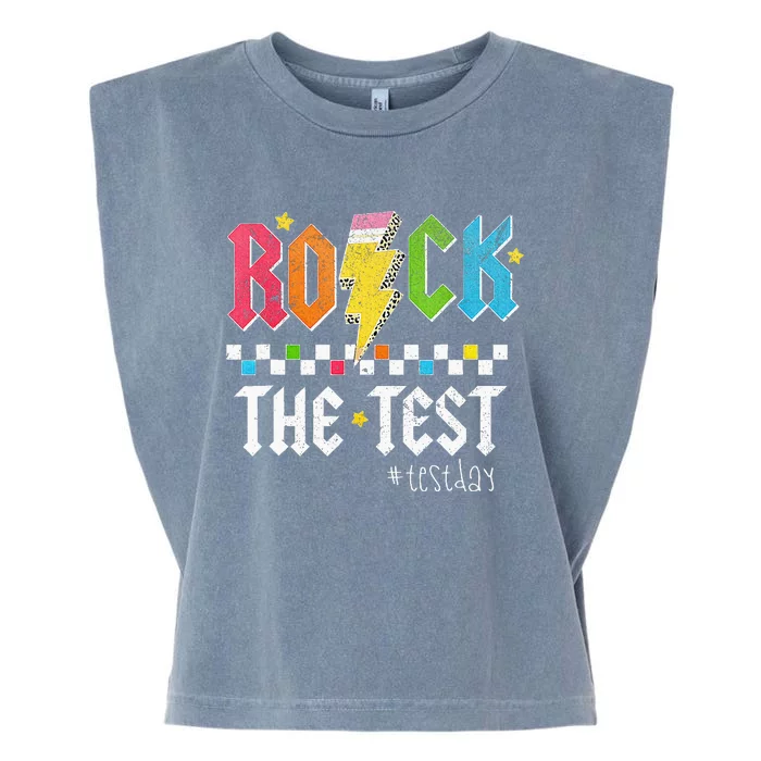 Rock The Test Testing Day Retro Motivational Teacher Garment-Dyed Women's Muscle Tee