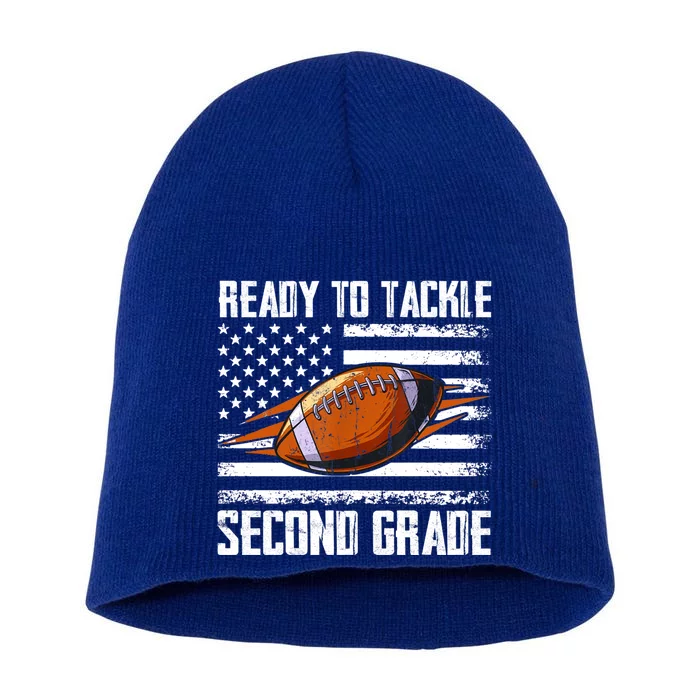 Ready To Tackle Second Grade Football Happy First School Day Gift Short Acrylic Beanie