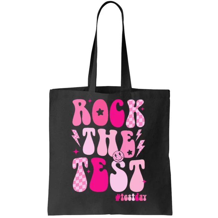 Rock The Test Testing Day Retro Motivational Tote Bag