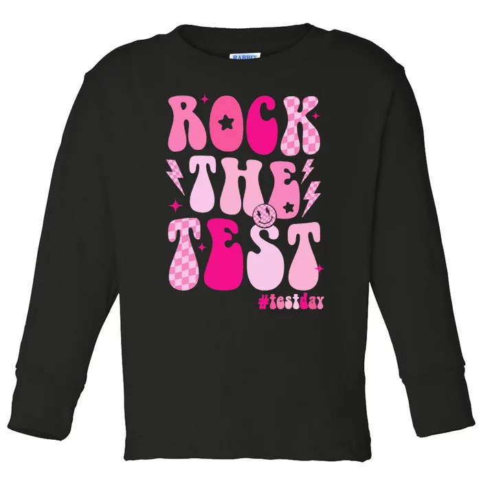 Rock The Test Testing Day Retro Motivational Toddler Long Sleeve Shirt