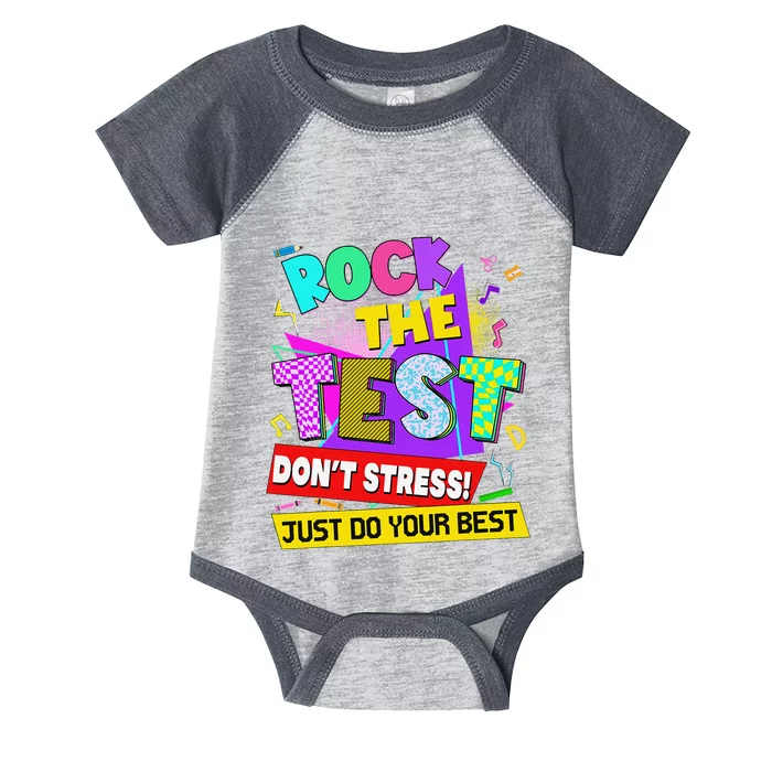 Rock The Test Dont Stress Testing Day Teachers Students Infant Baby Jersey Bodysuit