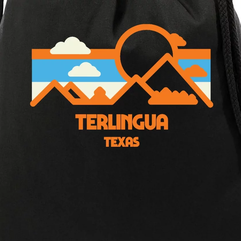 Retro Terlingua Texas Mountain Range Sunset Drawstring Bag