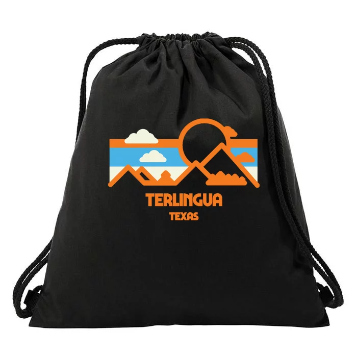 Retro Terlingua Texas Mountain Range Sunset Drawstring Bag