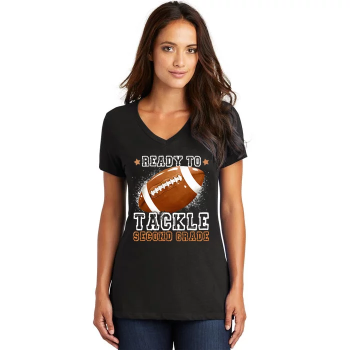 Ready To Tackle 2nd Second Grade Back To School Football Women's V-Neck T-Shirt