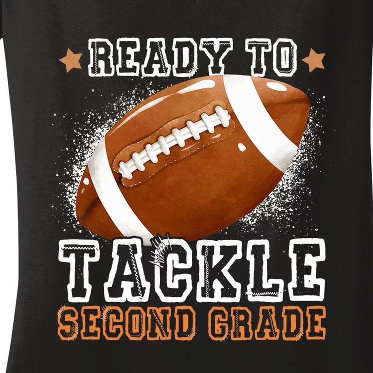 Ready To Tackle 2nd Second Grade Back To School Football Women's V-Neck T-Shirt