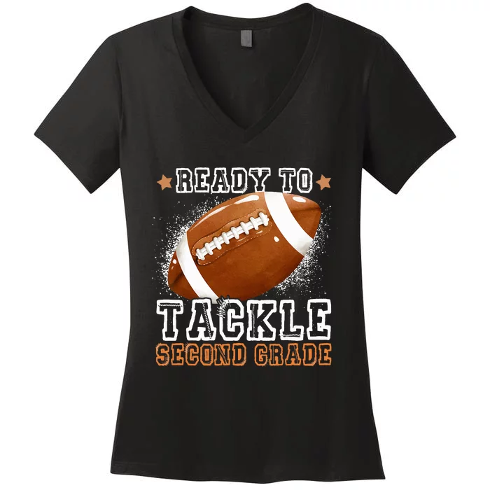 Ready To Tackle 2nd Second Grade Back To School Football Women's V-Neck T-Shirt