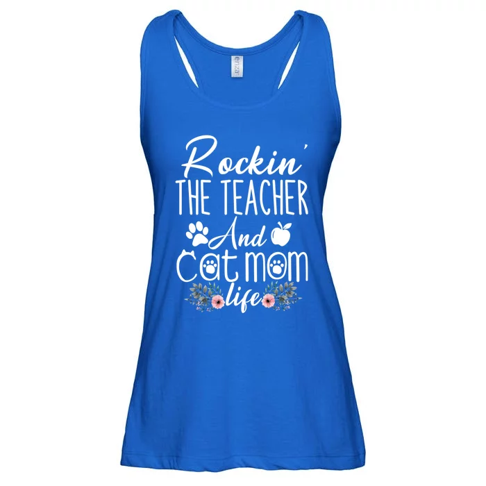 Rockin' The Teacher And Cat Mom Life Funny Teacher Funny Gift Ladies Essential Flowy Tank