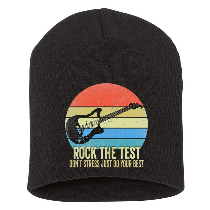 Rock The Test Dont Stress Test Day Funny Teacher day Short Acrylic Beanie