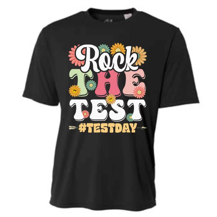 Rock The Test Testing Day Groovy Motivational Teacher Cooling Performance Crew T-Shirt