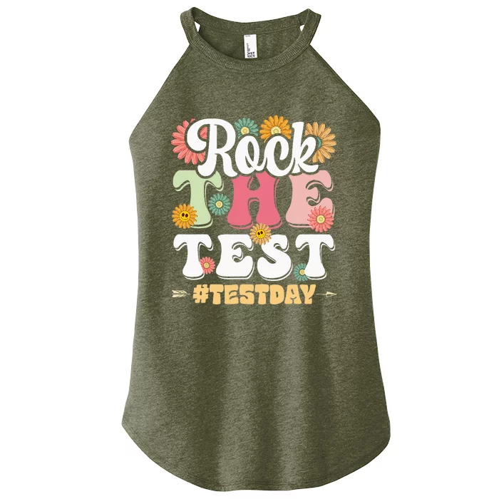 Rock The Test Testing Day Groovy Motivational Teacher Women’s Perfect Tri Rocker Tank