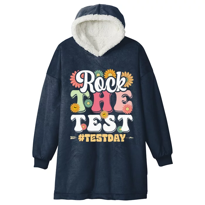 Rock The Test Testing Day Groovy Motivational Teacher Hooded Wearable Blanket