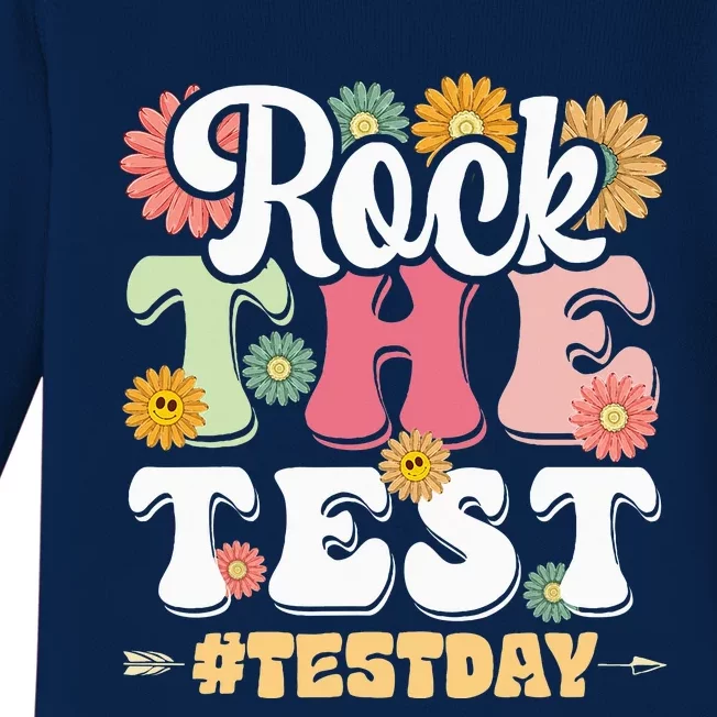 Rock The Test Testing Day Groovy Motivational Teacher Baby Long Sleeve Bodysuit