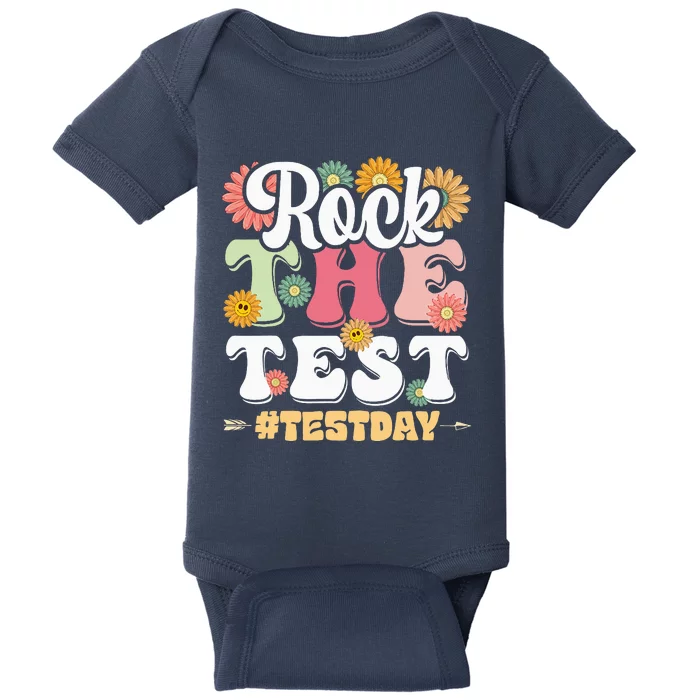 Rock The Test Testing Day Groovy Motivational Teacher Baby Bodysuit