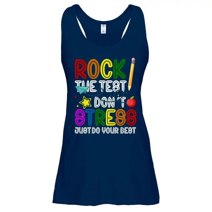 Rock The Test Don't Stress Just Do Your Best Educational Ladies Essential Flowy Tank