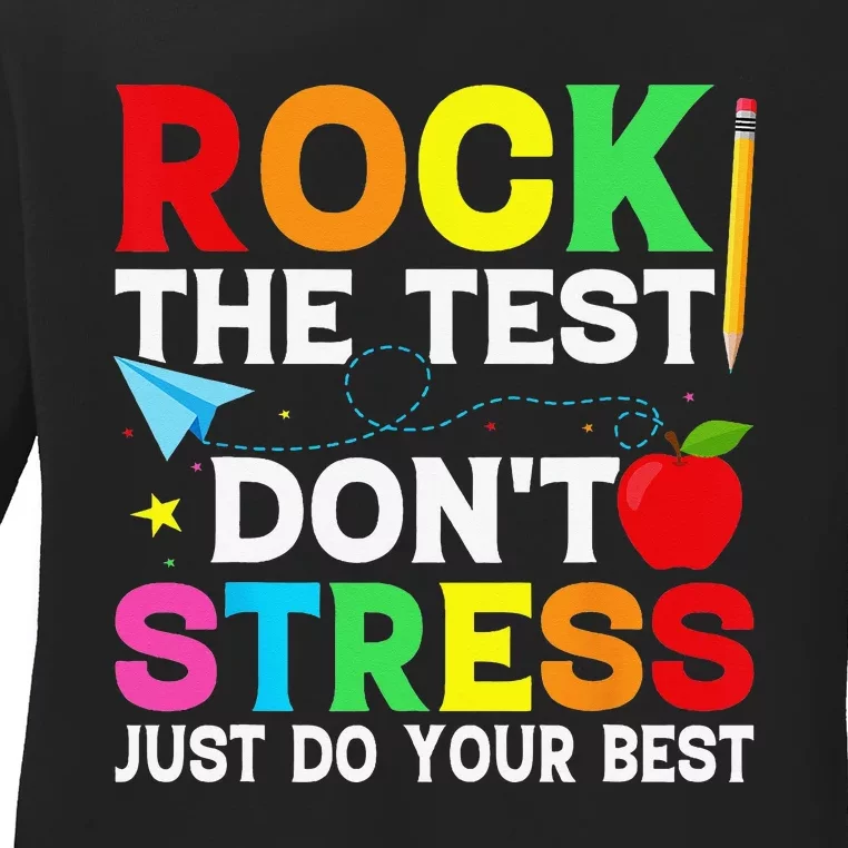 Rock The Test Testing Day Retro Motivational Teacher Student Ladies Long Sleeve Shirt